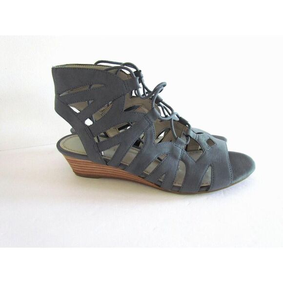 New Franco Sarto Sandals Leather Size 7 Upstart Strappy Gladiator Wedge Blue - Picture 4 of 15